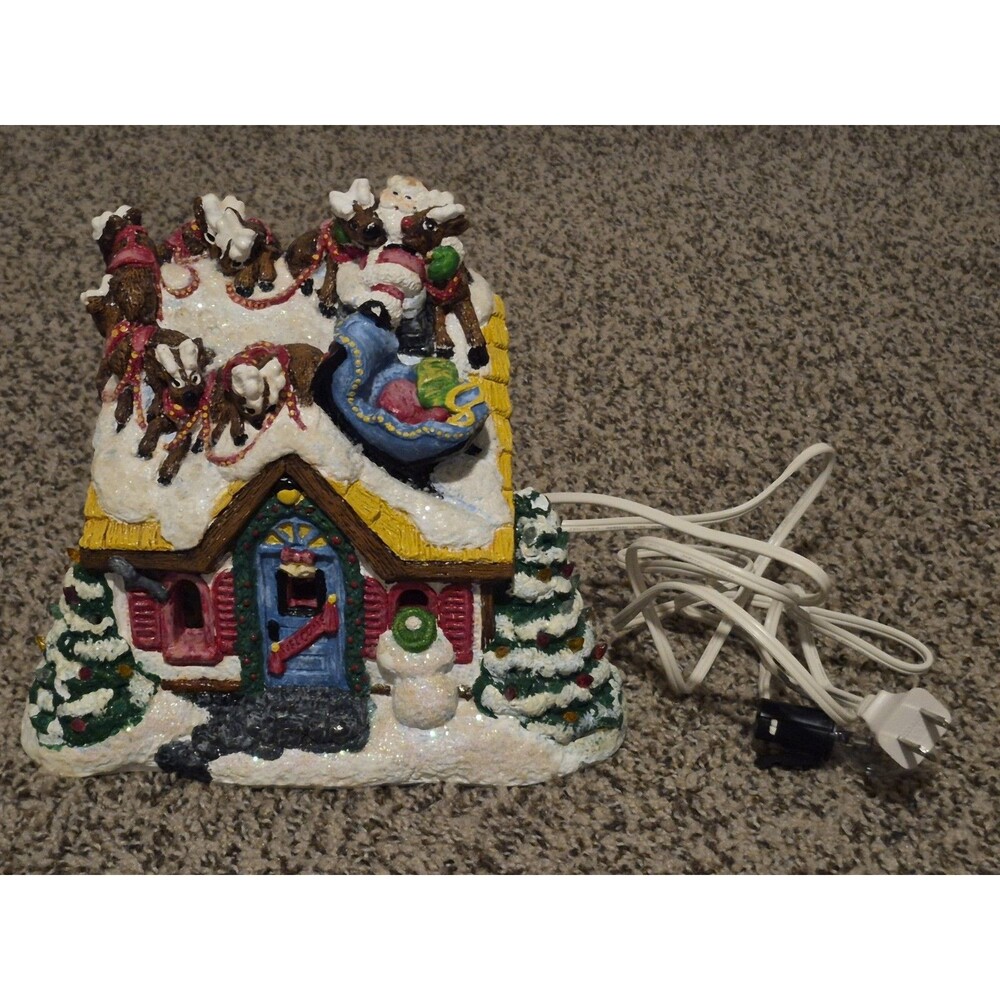 VTG Lighthouse Christmas Santa "Upon The House Top" Reindeer By Plaster Craft - Picture 8 of 8